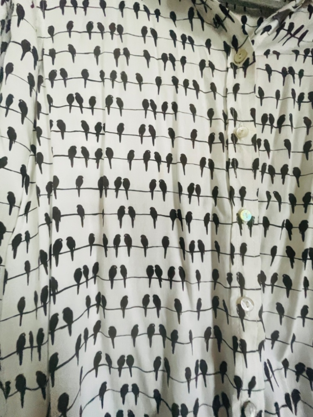 Jane Delancey Bird Print Button Front Blouse L 100% Rayon - Picture 3 of 4